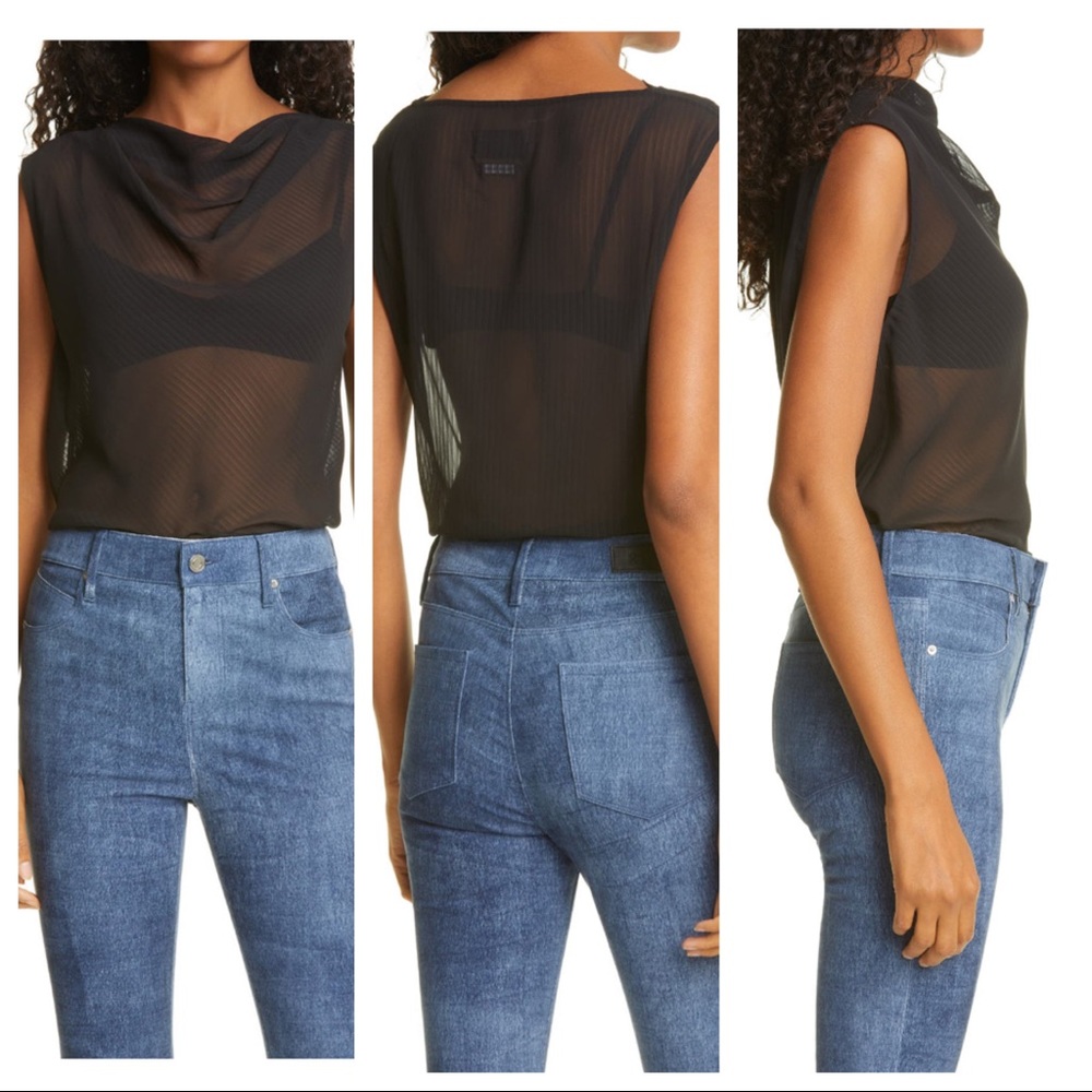 RtA Selma Sheer Cowlneck Sleeveless Top